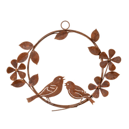 Rust Bird and Flower Hanging Wreath